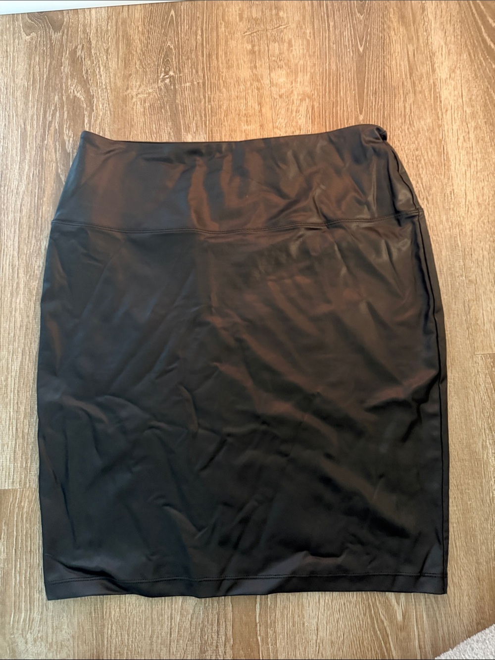 For Cynthia Black Stretch Pleather Pencil Skirt